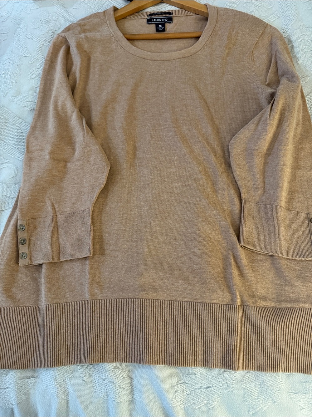 Lands' End Supima Cotton Crewneck Sweater in Camel Brown (1X)